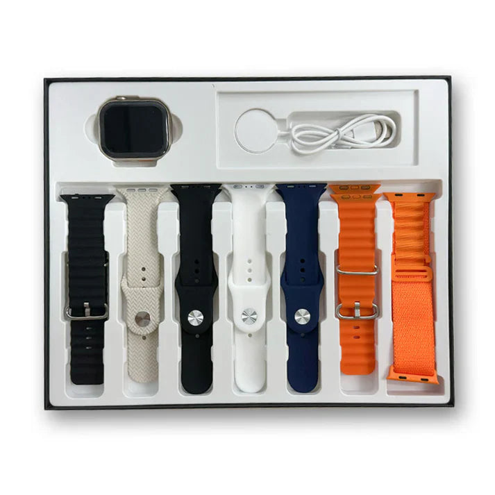 Ultra 7 IN 1 SmartWatch 2.1 Inch Full HD Screen Series 8 Wireless Charging 7 Straps Waterproof